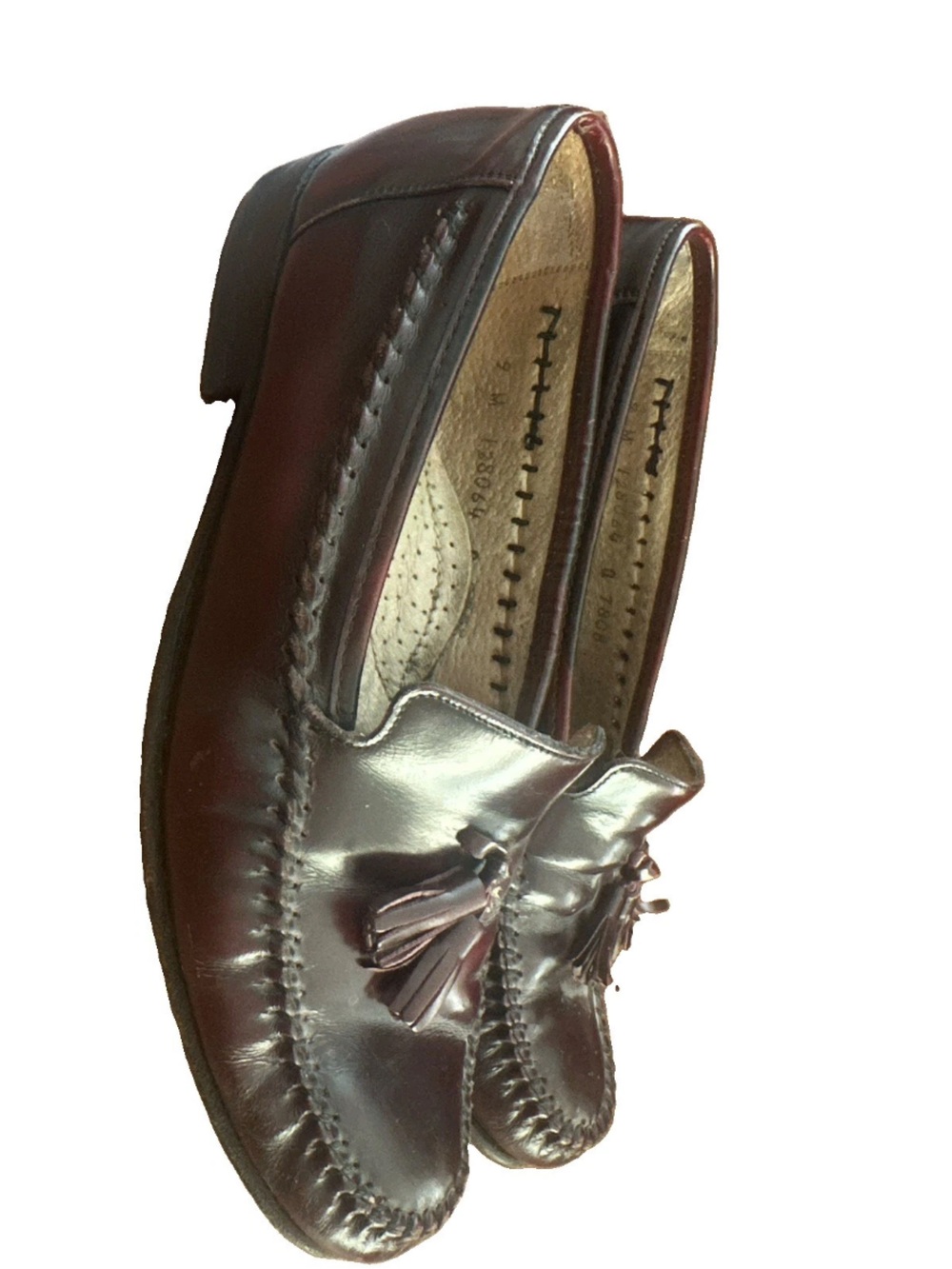 Vintage 90s Burgundy Leather Tassel Loafers Womens Size 8 M Woven Moc Toe Kiltie